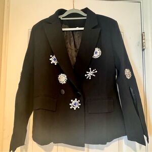 NWOT Black Rhinestone & Sapphire Embellished Blazer – Size Large